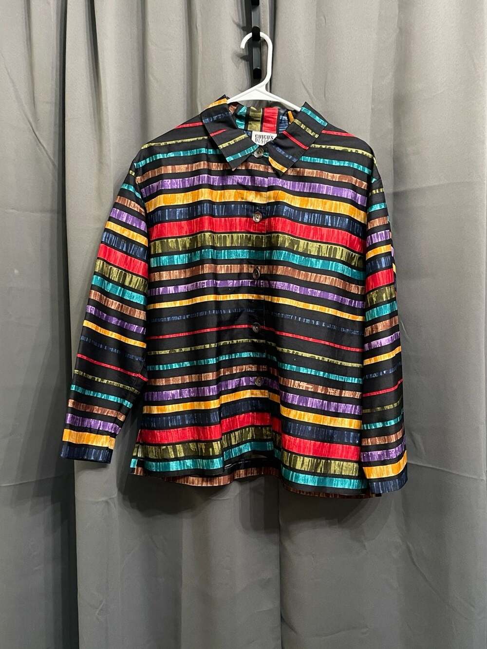 VTG Chico's Design 100% Silk Striped Long Sleeve Button-Down Shirt